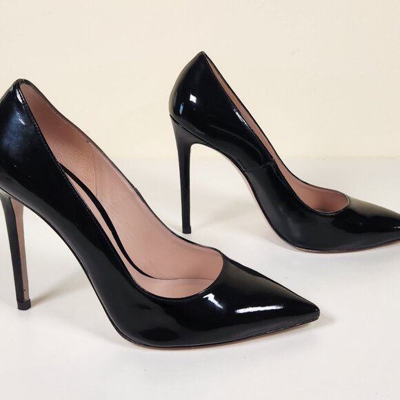Stuart Weitzman Black Patent Pointed-Toe Stiletto Pumps - Picture 3 of 5